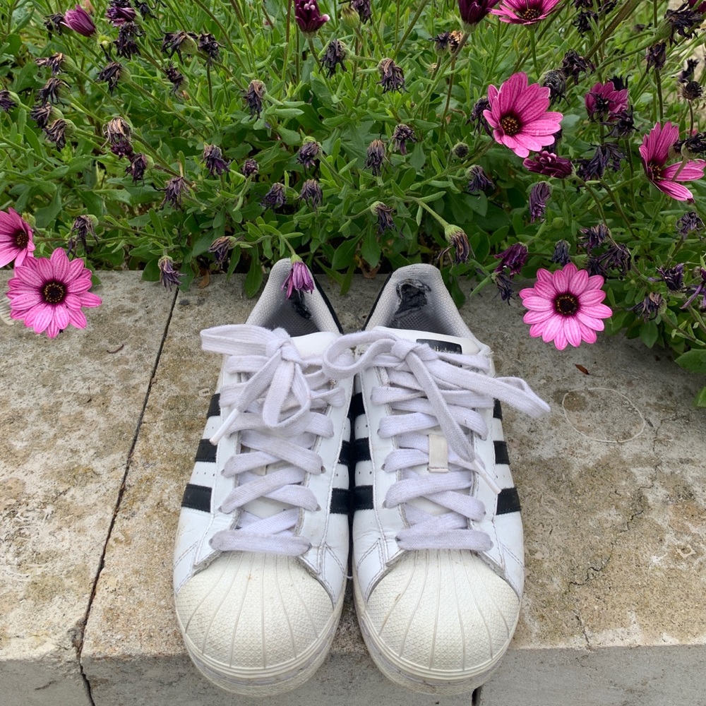 adidas superstar white and black sneakers